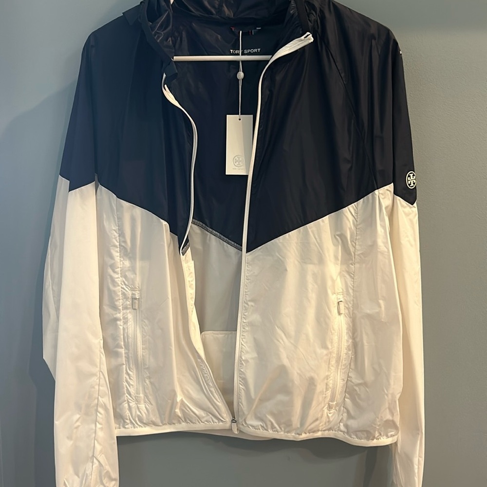 Tory Burch zipped jacket in navy/white (size small)